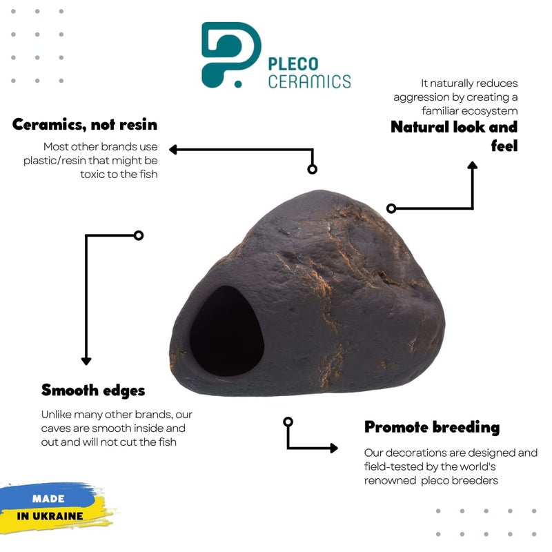 Plecoceramics Cichlid Stone Decoration - Aquarium cave for Cichlids, Betta, Small Fish - Fish Tank Hideway Decor - Betta Toys Hideout Stones House (Magma Stone Small) - Image 3